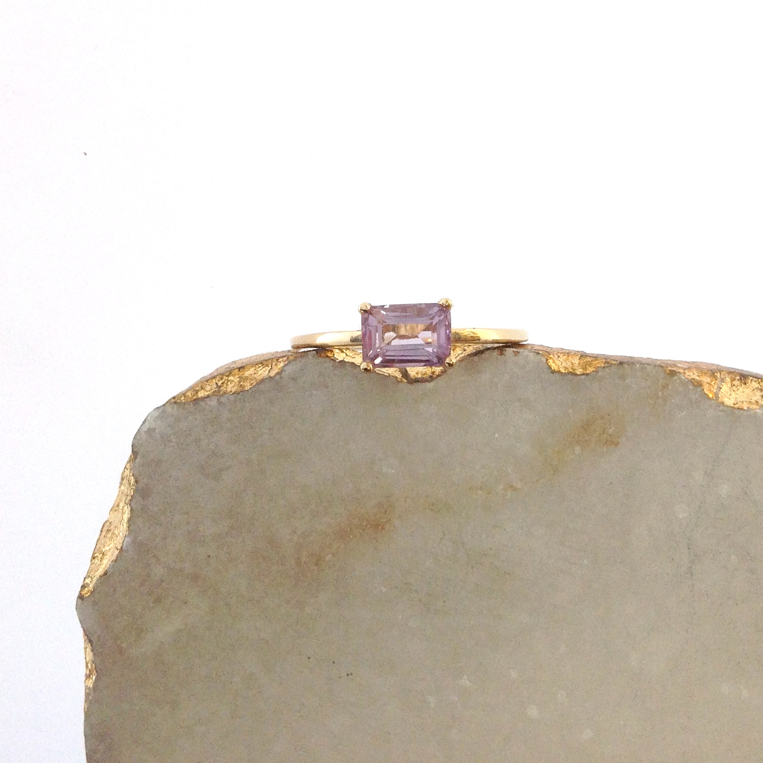 14K Gold & Emerald Cut Amethyst Ring