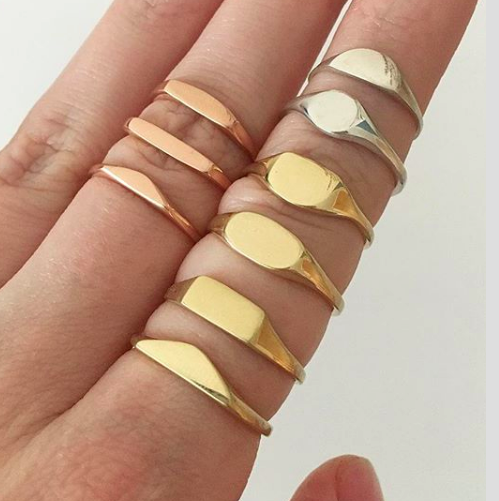 Brass & Sterling Silver Signet Rings by Erin Claus
