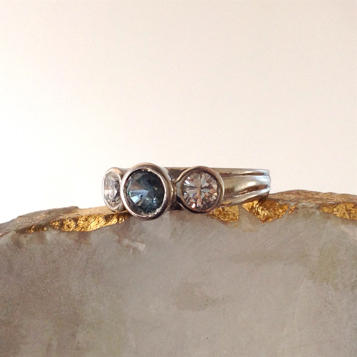Platinum Montana Sapphire & Diamond Bezel Set Ring by LeeAnn Herreid 