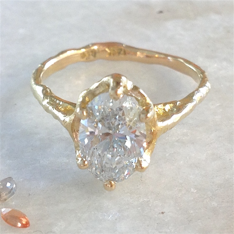 14K Yellow Gold Twig Setting for Oval Diamond by Darrien Segal