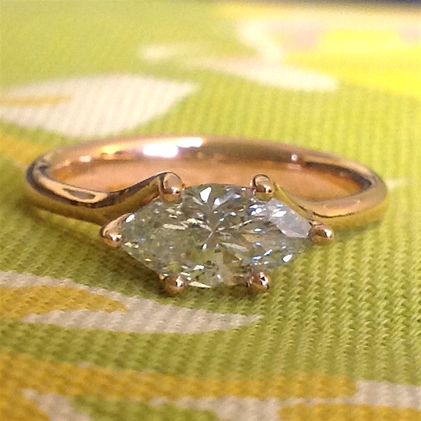 14K Rose Gold East West Marquis Diamond Ring