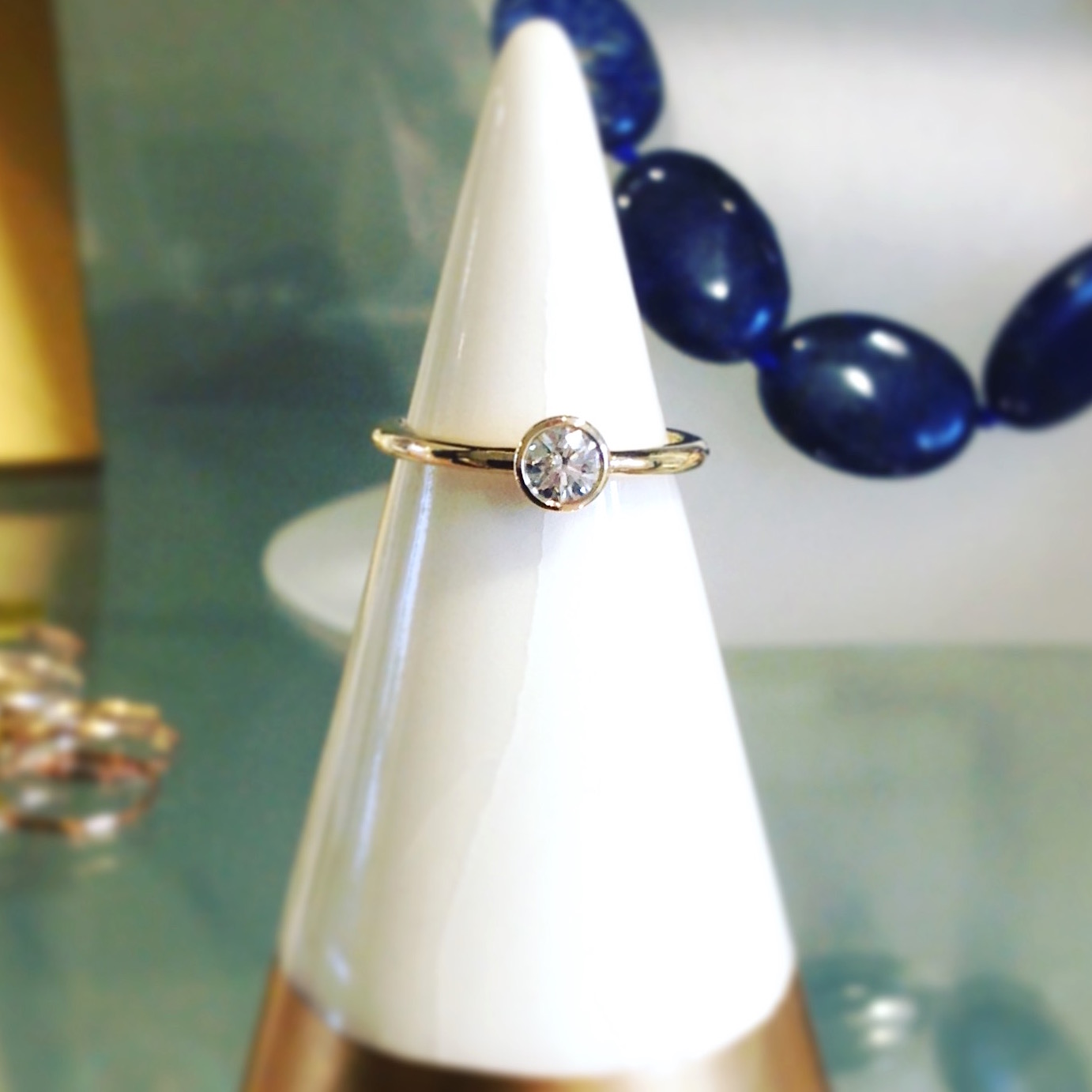 14K Yellow Gold & Bezel Set Diamond Ring