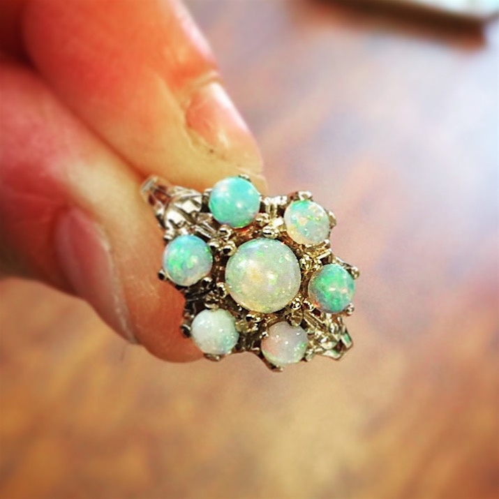 14K Yellow Gold & Opal Cluster Ring