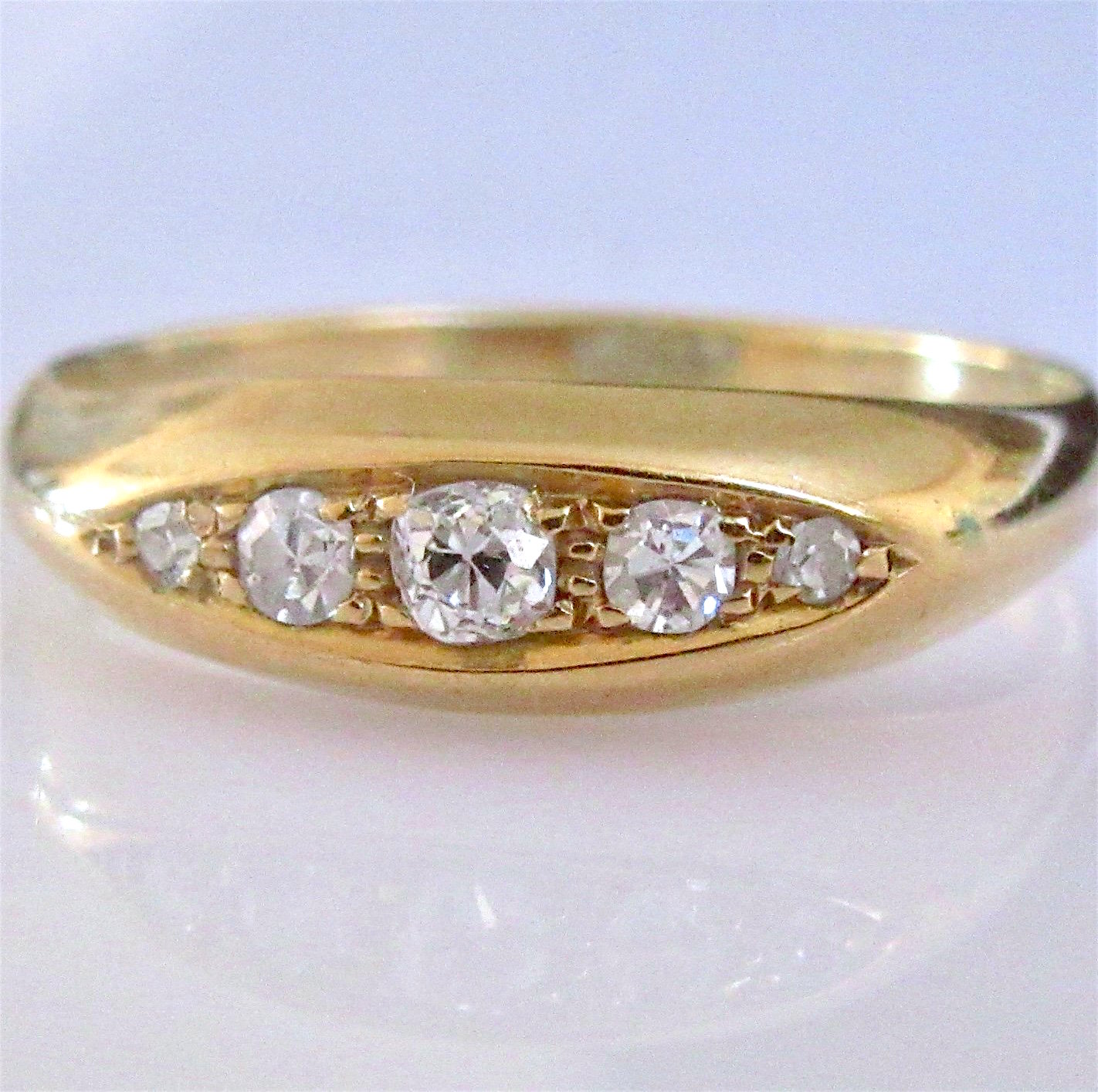 18K Yellow Gold & Mine Cut Diamond Ring
