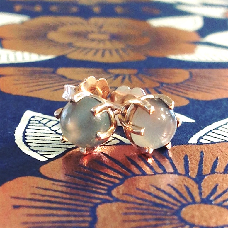 14K Rose Gold & Black Moonstone Cabochon Studs