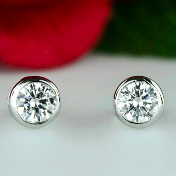 UpCycled 14K White Gold Bezel Set Diamond Studs