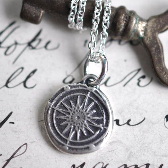 Sterling Silver Wax Seal Compass Necklace by Sue Gray