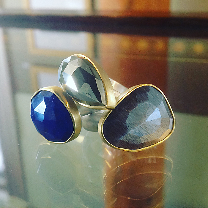 Sterling Silver & 20K Yellow Gold Rose Cut Gemstone Cocktail Rings by Heather Guidero 