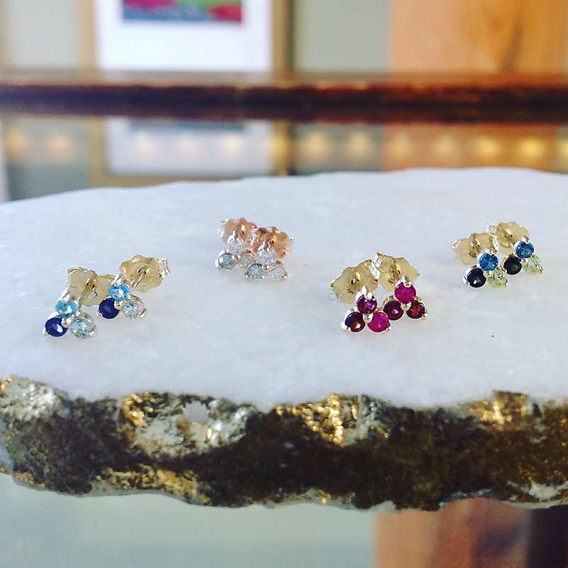 14K Yellow Gold Gradient Triangle Gem Studs