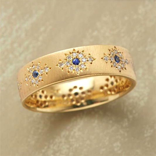 18K Yellow Gold Diamond & Sapphire Band by Adel Chefridi
