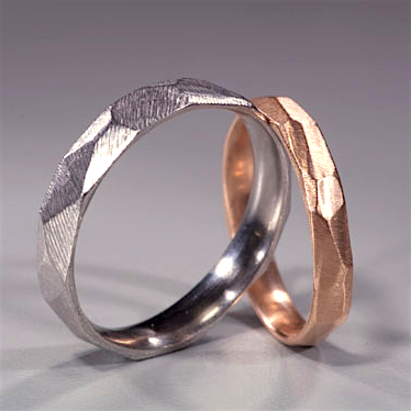 18K White & Rose Gold Faceted Bands by Dahlia Kanner
