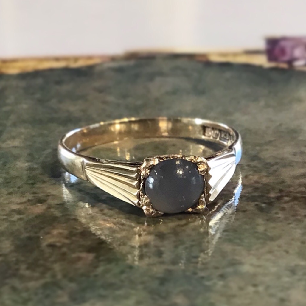 UpCycled 9K Yellow Gold & Black Moonstone Ring