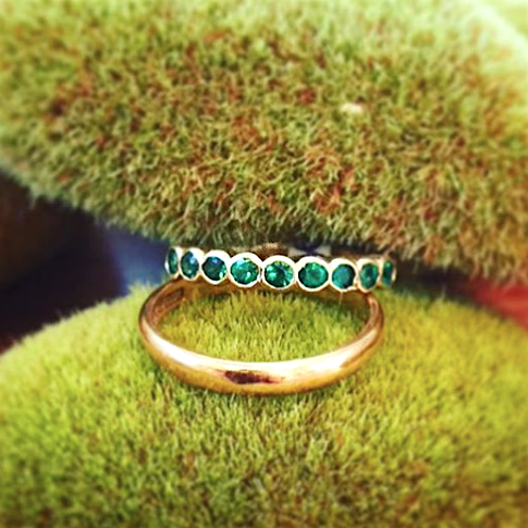 18K Yellow Gold & Emerald Band with Vintage 18K Yellow Gold Band 
