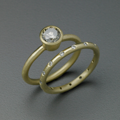 18K Yellow Gold & Diamond Engagement Ring and Band by Heather Guidero