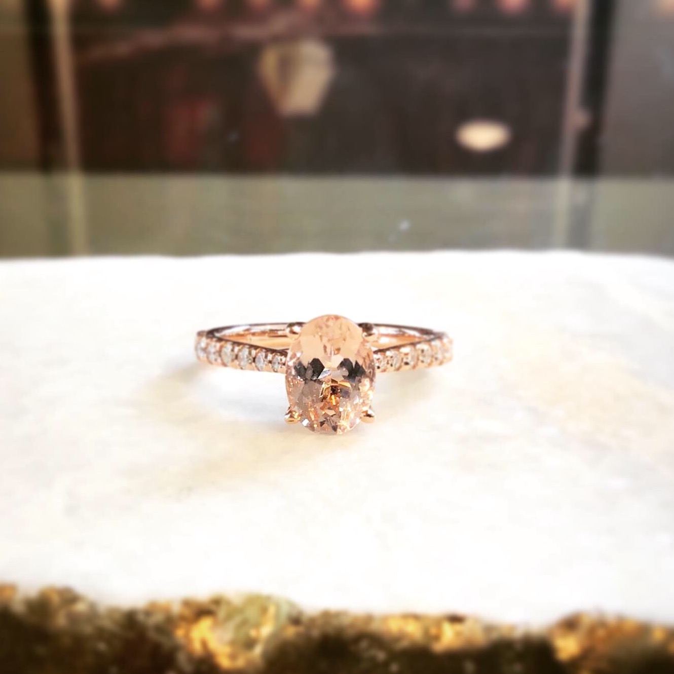 14K Rose Gold Oval Morganite & Diamond Ring 