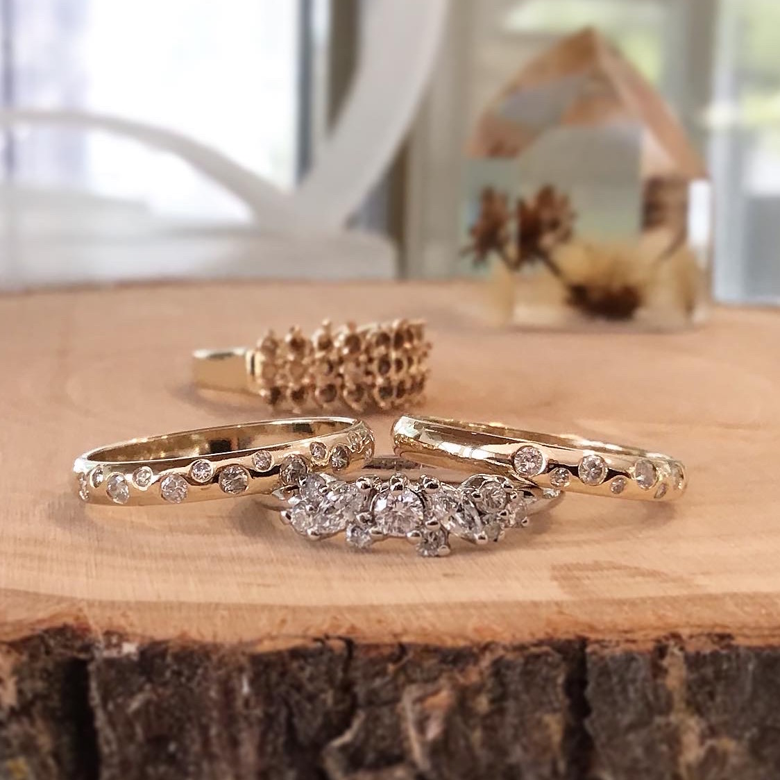Upcycled 14K Yellow Gold & Diamond Stacking Bands 
