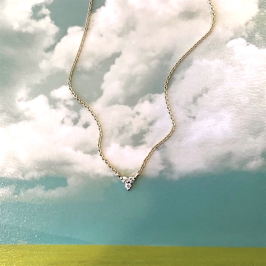 14K Yellow Gold and Petite Diamond Trio Necklace 