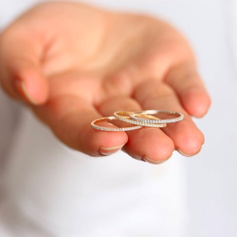 Dainty 14K Yellow, Rose & White Gold and Diamond Bands 