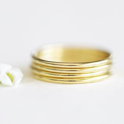 Thin Stacked 14K Yellow Gold Bands 
